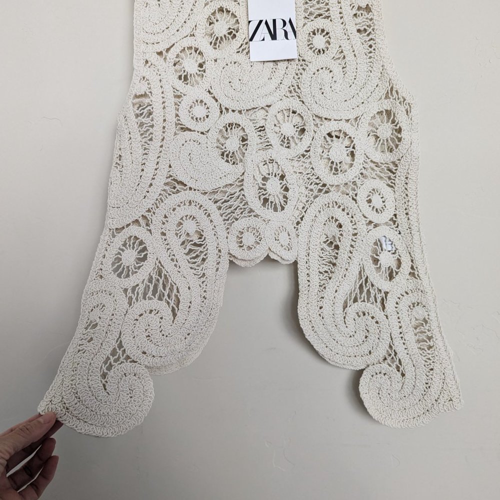 ZARA NEW ASYMMETRIC CROCHET TOP STRAW BEIGE S,M - Picture 14 of 17